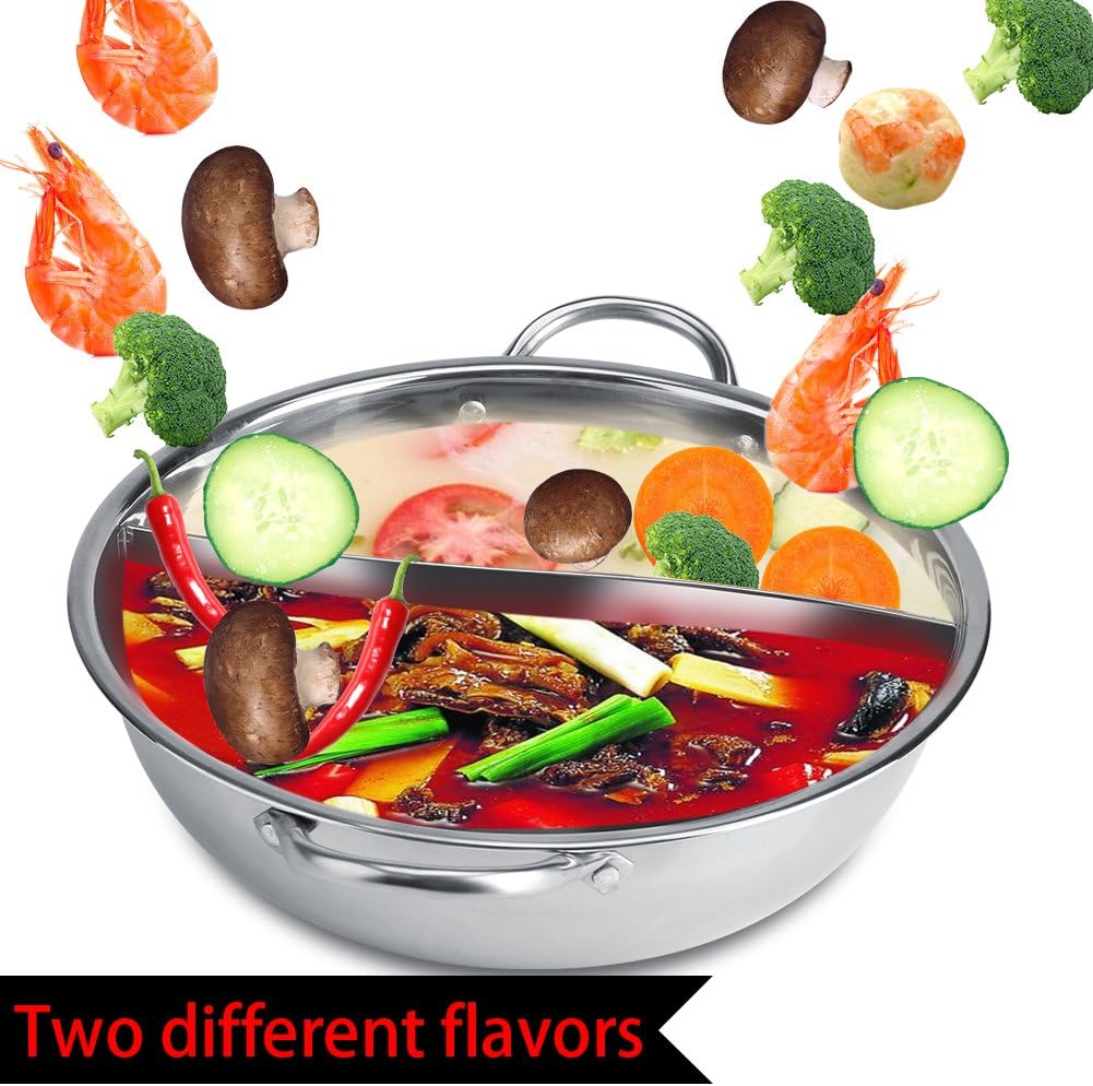 Chinese Hot Pot, zwei Zimmer Shabu-Shabu-Edelstahl-Topf Tiefer Topf für 4-5 Personen, verwendet mit