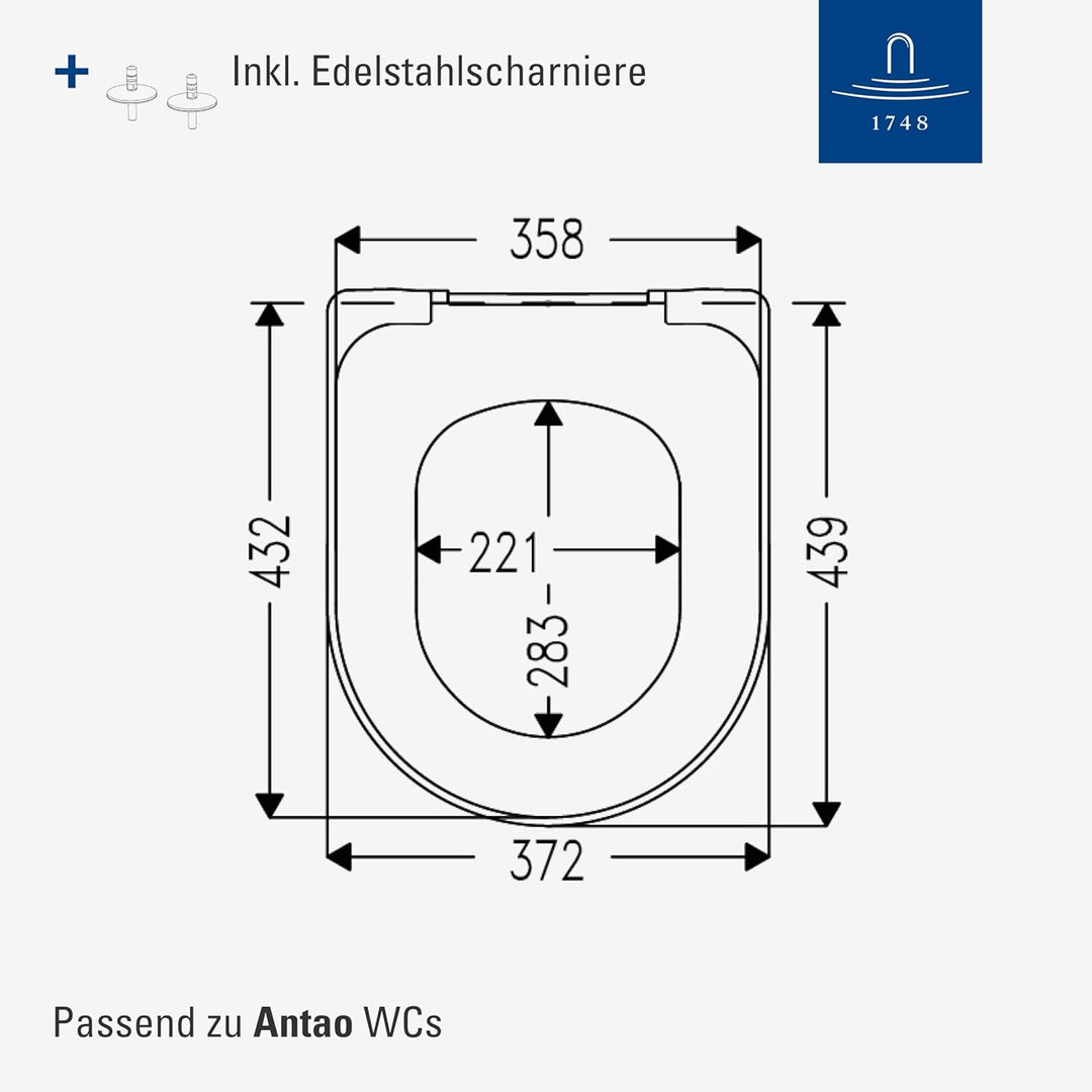 Villeroy & Boch Antao WC-Sitz, Toilettendeckel mit Absenkautomatik, abnehmbarer Toilettensitz aus br