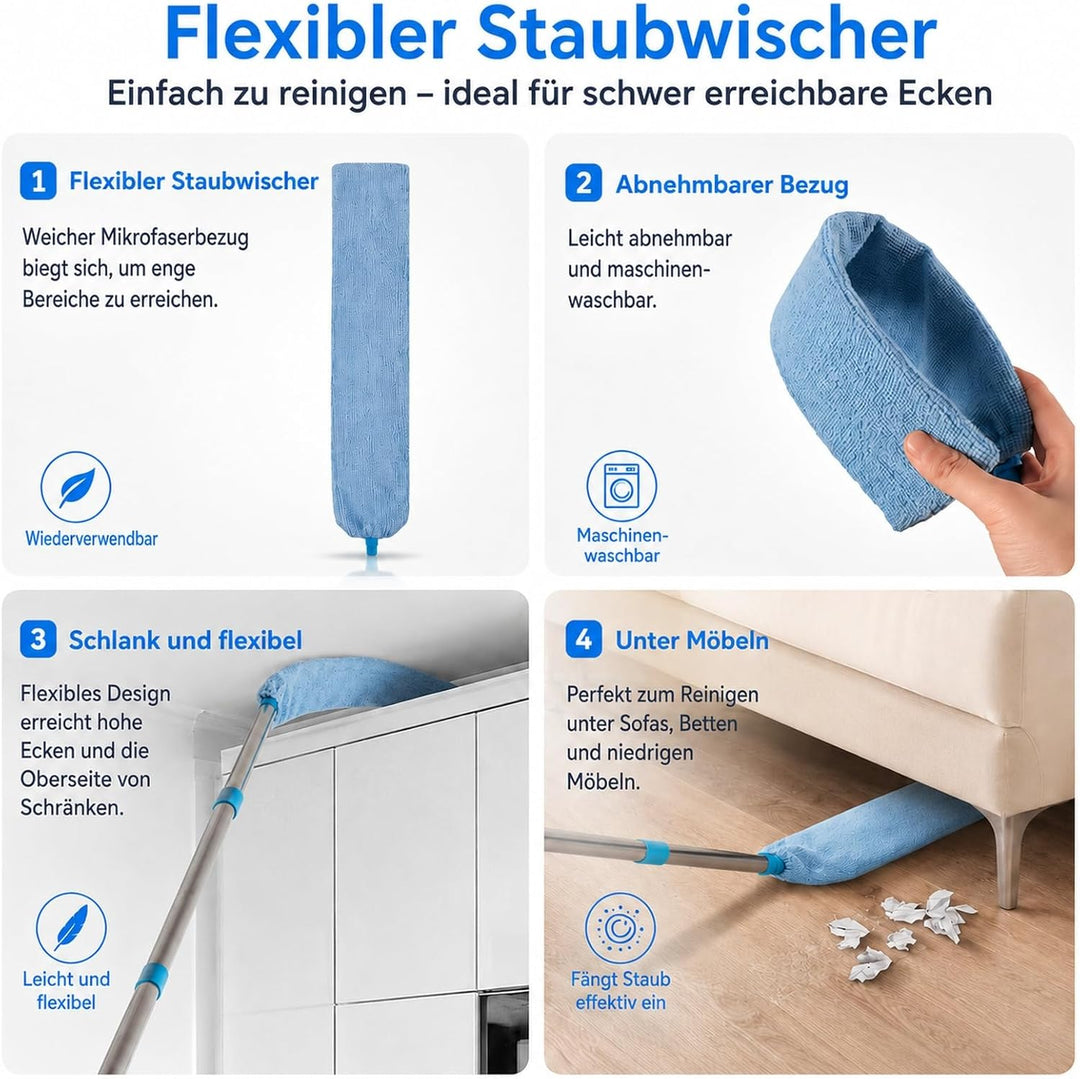 310 cm Staubwedel Lang Teleskop Waschbar, mit 1 Biegbare Eckbesen und 1 Spinnenwebenentferner für Re
