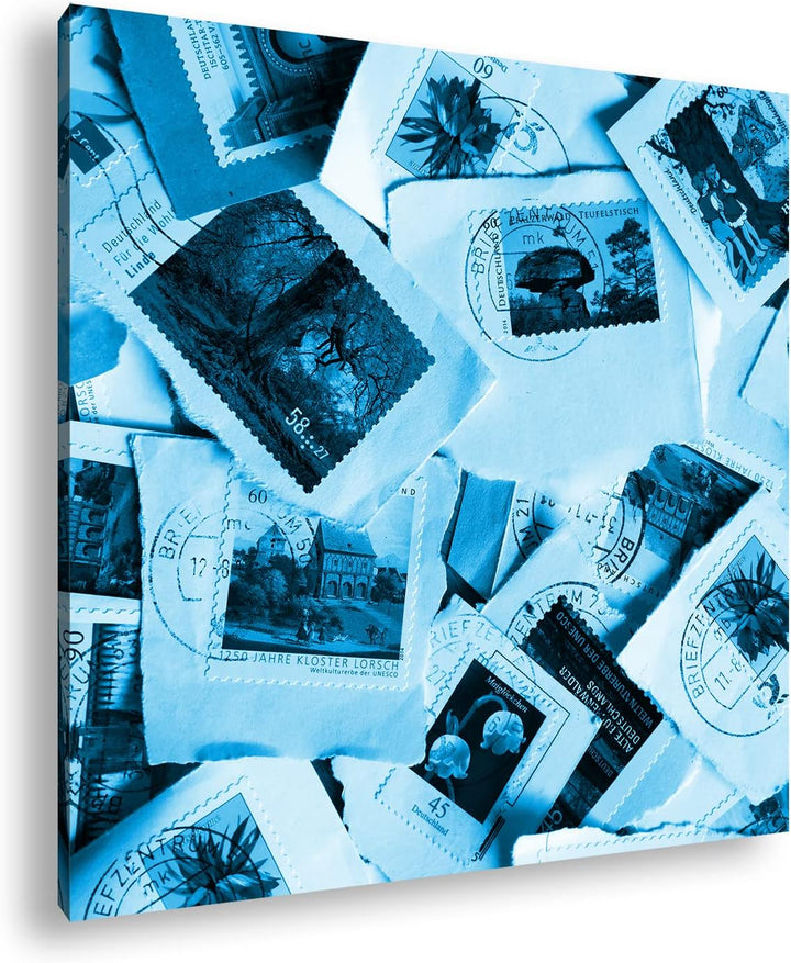 deyoli grosse Sammlung an Briefmarken Format: 60x60 Effekt: Monocrome Blau als Leinwandbild, Motiv f