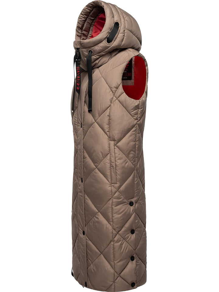 Navahoo warme Damen Winter Steppweste lang mit Kapuze Schnuckel XS-XXL S Dark Taupe, S Dark Taupe