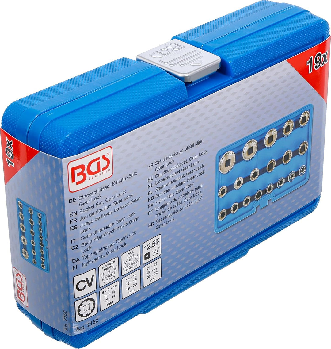 BGS 2152 | Steckschlüssel-Einsatz-Satz Gear Lock | 19-tlg. | 12,5 mm (1/2") | E-Profil / Zollgrössen