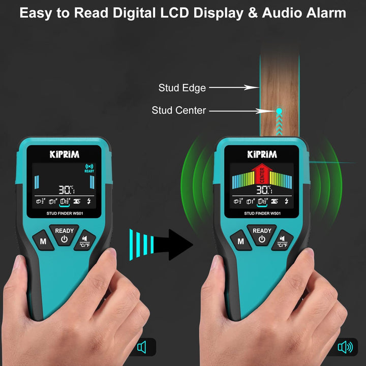Kiprim Leitungssucher Ortungsgerä mit LCD-Display, 5-in-1 Elektronischer Bolzensucher für Holz, Meta