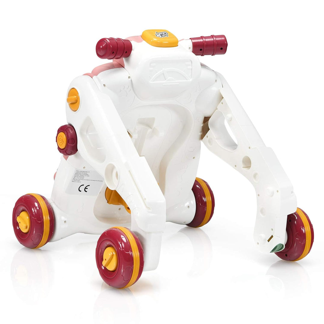 COSTWAY 3 in 1 Lauflernwagen mit Lichtern und Musik, Lauflernhilfe & Rutschauto & Spielbrett, Baby W