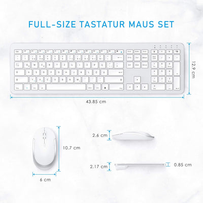 seenda Tastatur Maus Set Kabellos, Ultra-Dünne Wiederaufladbare, Ergonomische mit Silikon Staubschut