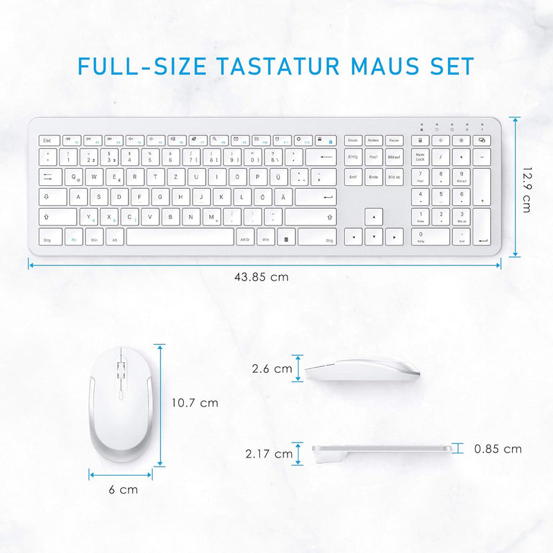seenda Tastatur Maus Set Kabellos, Ultra-Dünne Wiederaufladbare, Ergonomische mit Silikon Staubschut