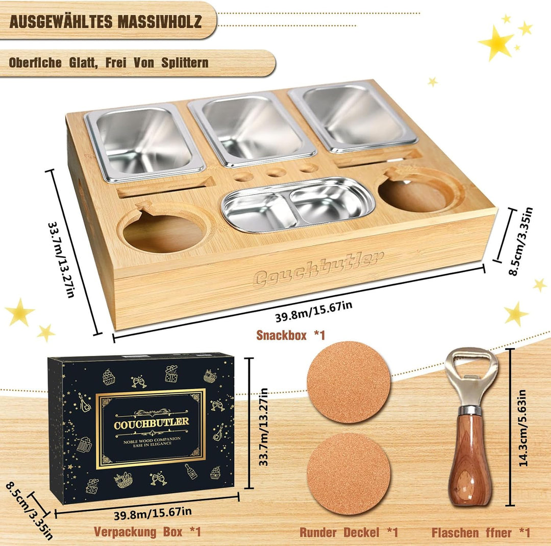 Couchbar Snackbox, Couch Bar Snackbar mit Geschenkbox, Sofa Tablett mit 3 Snackschalen, Sofatablett