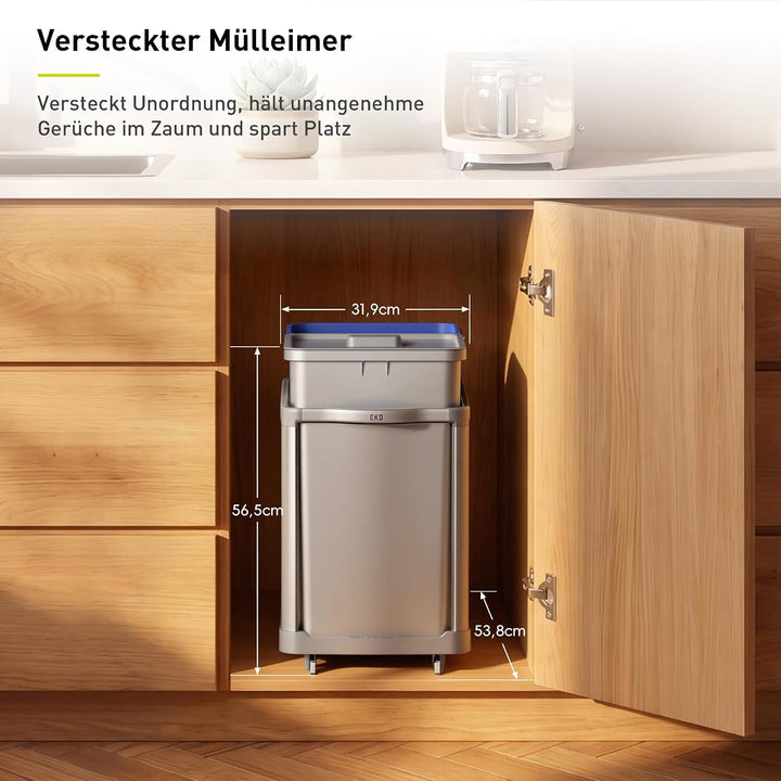 EKO DECO Mülleimer Küche Unterschrank, 34 L + 24 L, 2-fach Mülltrennsystem, ausziehbarer Mülleimer u