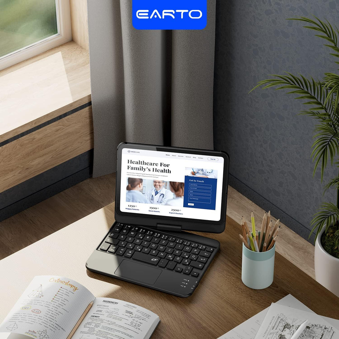 Earto iPad Mini 6 Hülle mit Tastatur, Smart Trackpad, 7 Farben Tastatur mit Hintergrundbeleuchtung,