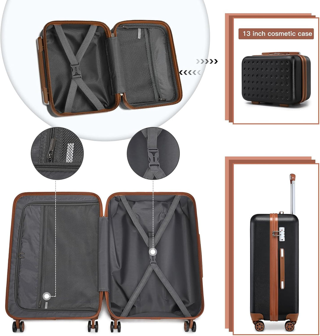 KONO Koffer Trolley Klein Hartschalenkoffer Reisekoffer von ABS Hartschalen Handgepäck mit 4 Spinner