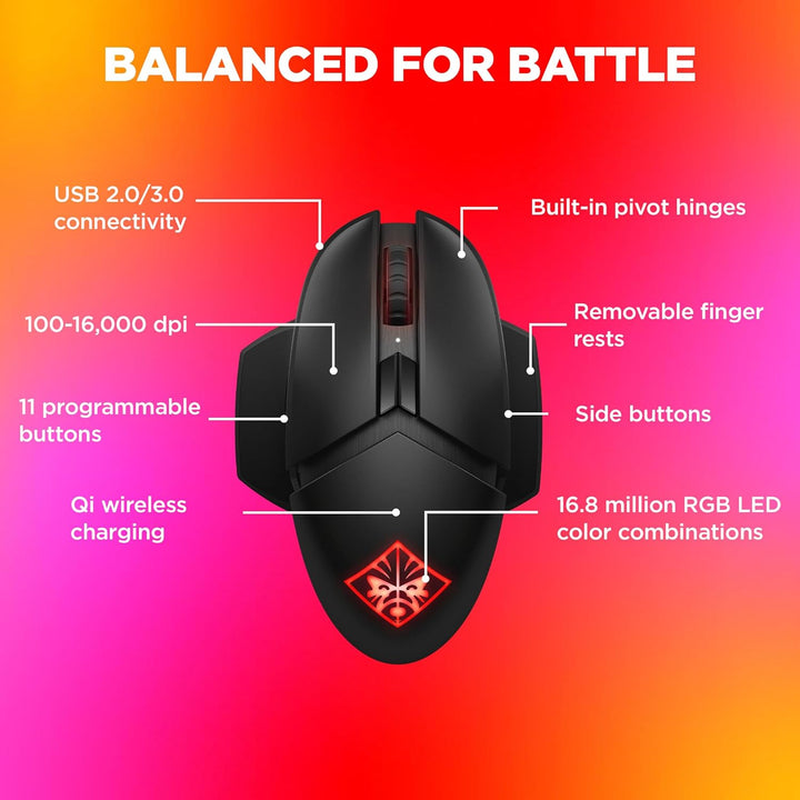 OMEN Photon Gaming Maus (kabellos, Qi Charging, bis zu 16.000 dpi, 11 programmierbare Tasten, RGB-Be