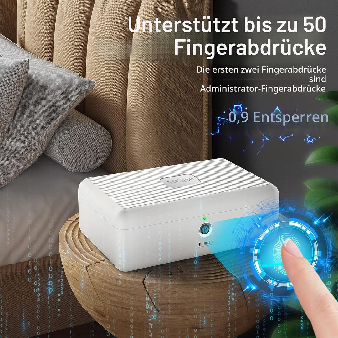 AICase Tresor mit biometrischer Fingerabdruckerkennung für unterwegs und zu Hause, Tragbare Sicherhe