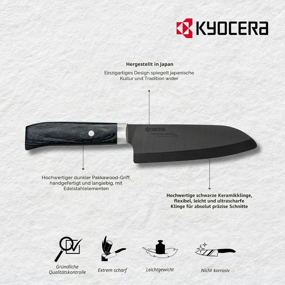 Kyocera Keramikmesser, Universalmesser, Klinge 13 cm, schwarze Klinge aus Zirkoniakeramik, handgesch