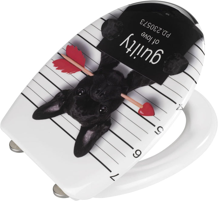 WENKO WC-Sitz Guilty Dog, Toilettensitz mit Absenkautomatik, Fix-Clip Hygiene-Befestigung, WC-Deckel