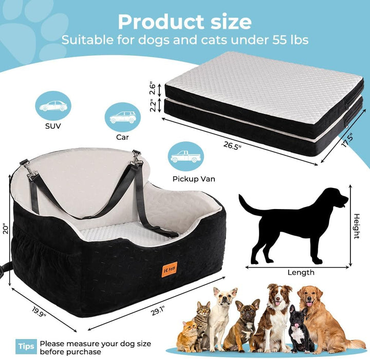 KYG Autositz Hund Mittlere/Grosse Hunde bis zu 55 lb, Wasserdichter Hundesitz Auto mit Zwei Kissen W