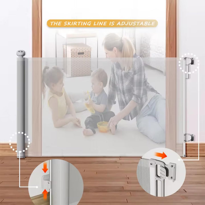 einziehbares Babygitter, 87 cm x 130 cm, Treppenschutzgitter, Rolle für Babys und Haustiere, Hunde,