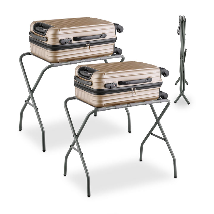 Relaxdays Kofferständer, 2er Set, klappbar, Gepäckständer aus Metall, HBT: 55x67x43 cm, Kofferablage