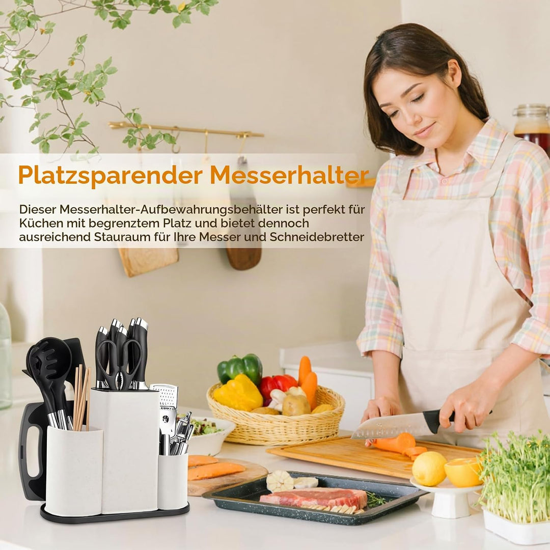 4 in 1 Quadrat Messerblock Ohne Messer, Unbestückte Messerblöcke mit Besteckständer &amp; Abflusslöcher,