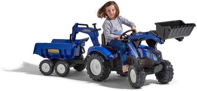 Falk New Holland T8 Tractor + Aanhanger + Lader + Graafarm Frontlader, Heckbagger, Kippbarem Anhänge
