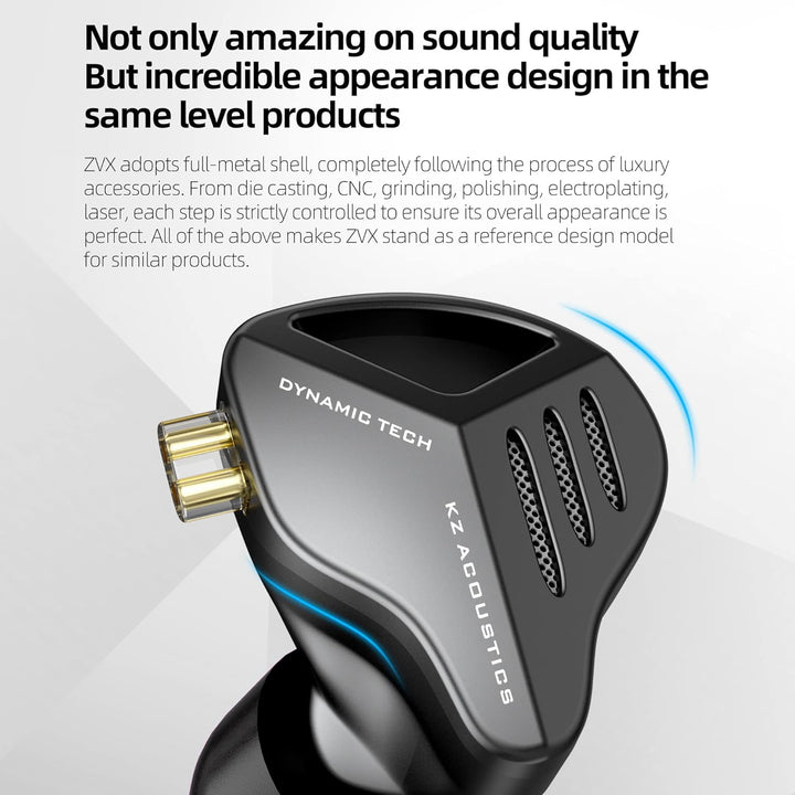 Yinyoo KZ ZVX 10 mm Dual Cavity Super Linear Dynamic Driver HiFi In-Ear-Kopfhörer, KZ Neu verdrahtet
