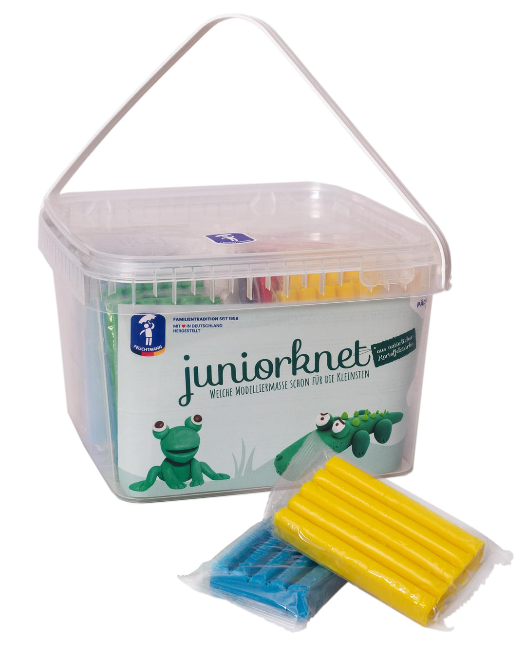 Feuchtmann JUNiORKNET Edu Bucket | Knetset 14 x 100g weiche Kinderknete | vegane glutenfreie Spielkn