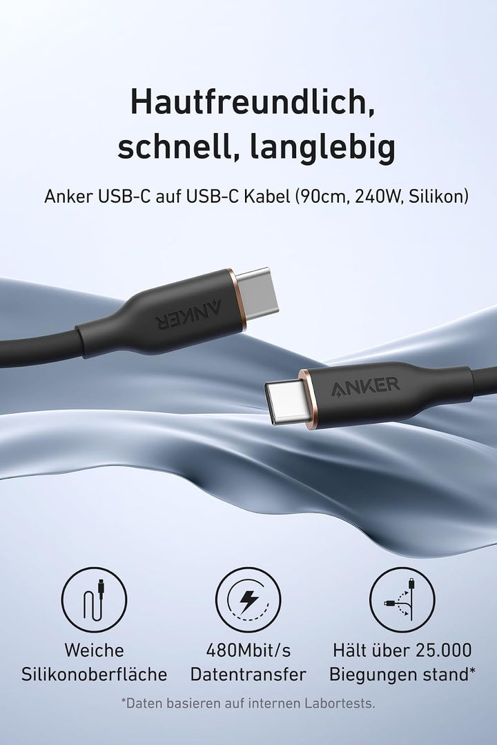 Anker Powerline III Flow, 240W USB C auf USB C Kabel, [2 Stück 0,9m] PD 3.0 USB C Ladekabel für iPho
