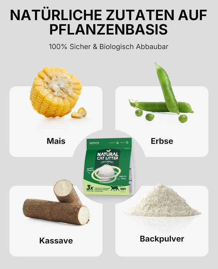 PETKIT Klumpende Katzenstreu Pflanzenbasiert, 9,6kg,100% Natürlich, Staubfrei, Geruchsneutralisieren