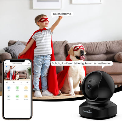 Wansview WLAN IP Kamera,1080P Überwachungskamera innen, 2,4Ghz WiFi Haustier Kamera , Babyphone mit