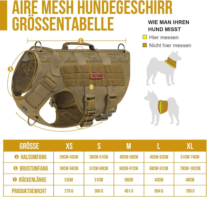 OneTigris No-Pull Hundegeschirr, AIRE MESH Einstellbar Sicherheitsgeschirr Ultra Atmungsaktiv für Gr