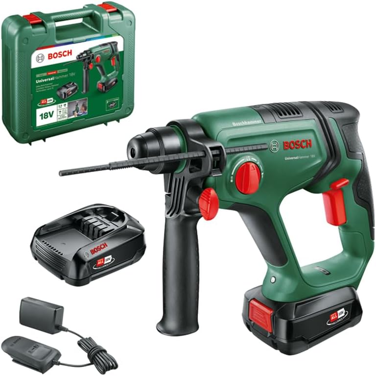 Bosch Akku-Bohrhammer UniversalHammer 18V (2x Akkus 2,5 Ah; 18 Volt System; zum Bohren, Hammerbohren