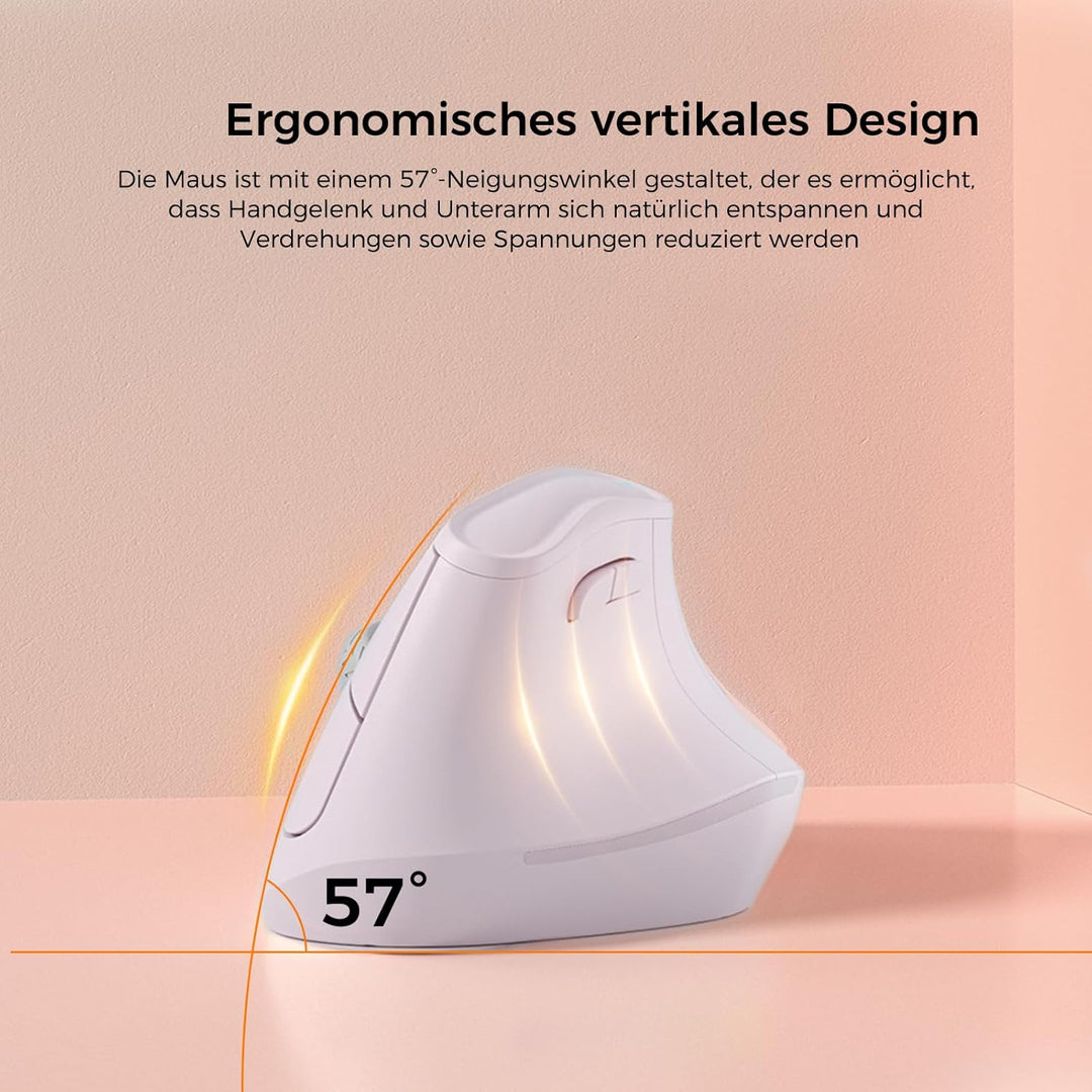 KYSONA Vertikale Ergonomische Maus 57°, Kabellos Bluetooth & 2,4 GHz, 5 DPI-Stufen, Leise Klicks, Ha