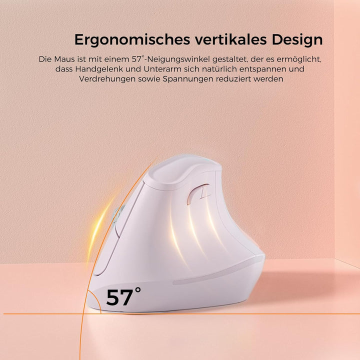KYSONA Vertikale Ergonomische Maus 57°, Kabellos Bluetooth & 2,4 GHz, 5 DPI-Stufen, Leise Klicks, Ha