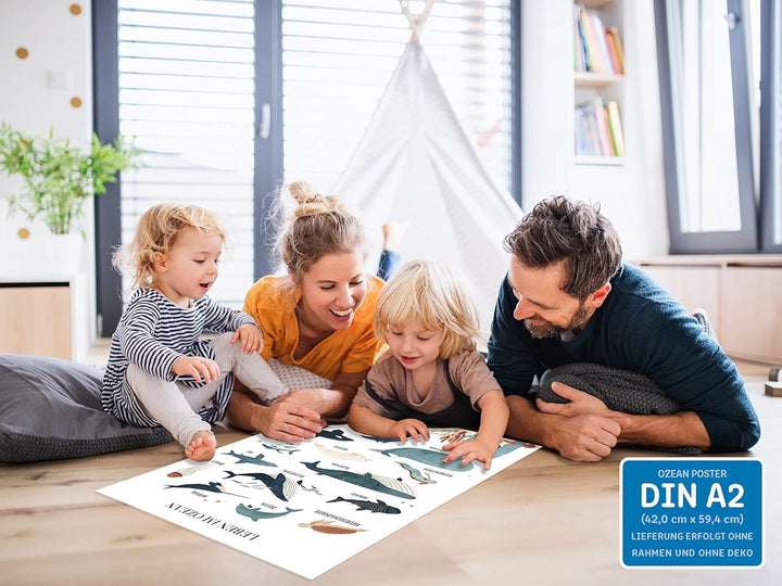 kizibi® Unterwasserwelt Lernposter für Kinderzimmer - Detailliertes DIN A2 Poster des Meeres & Ozean