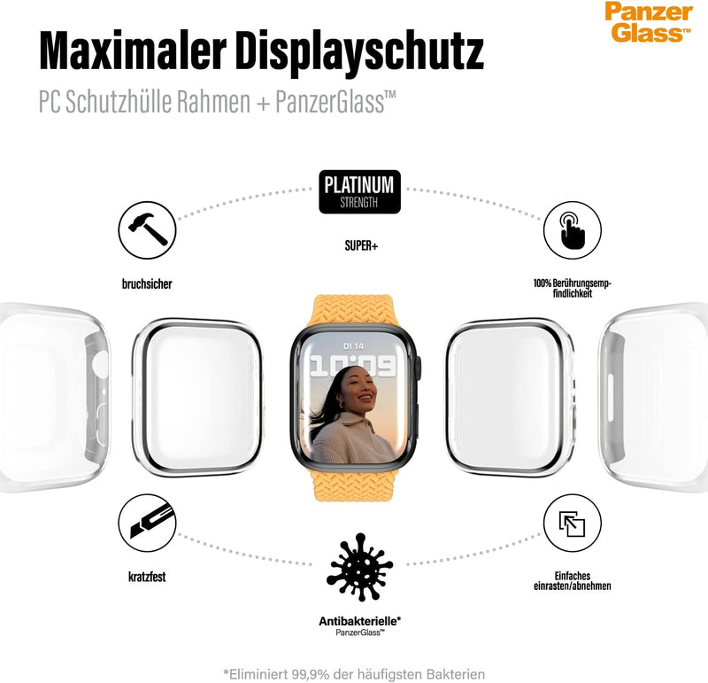 PanzerGlass™ Displayschutz Apple Watch 7/8 41mm - Schutz Case für Apple Watch Series 7/8 41mm - Full