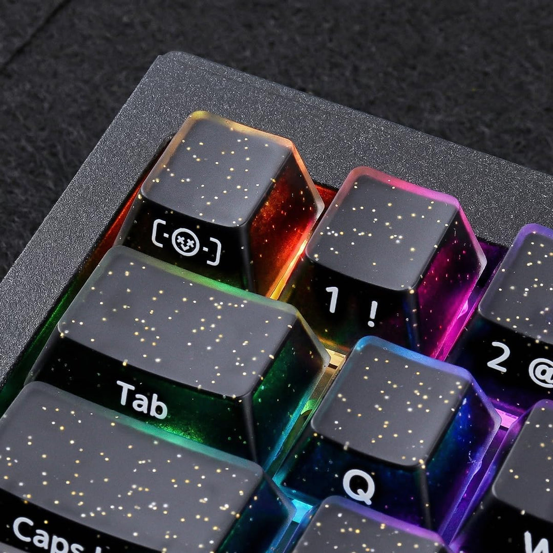 JakeTsai Velvet Crystal Jelly Black Keycaps, 126 Keys Double Shot Translucent PC Keycaps Dye-Sub Che