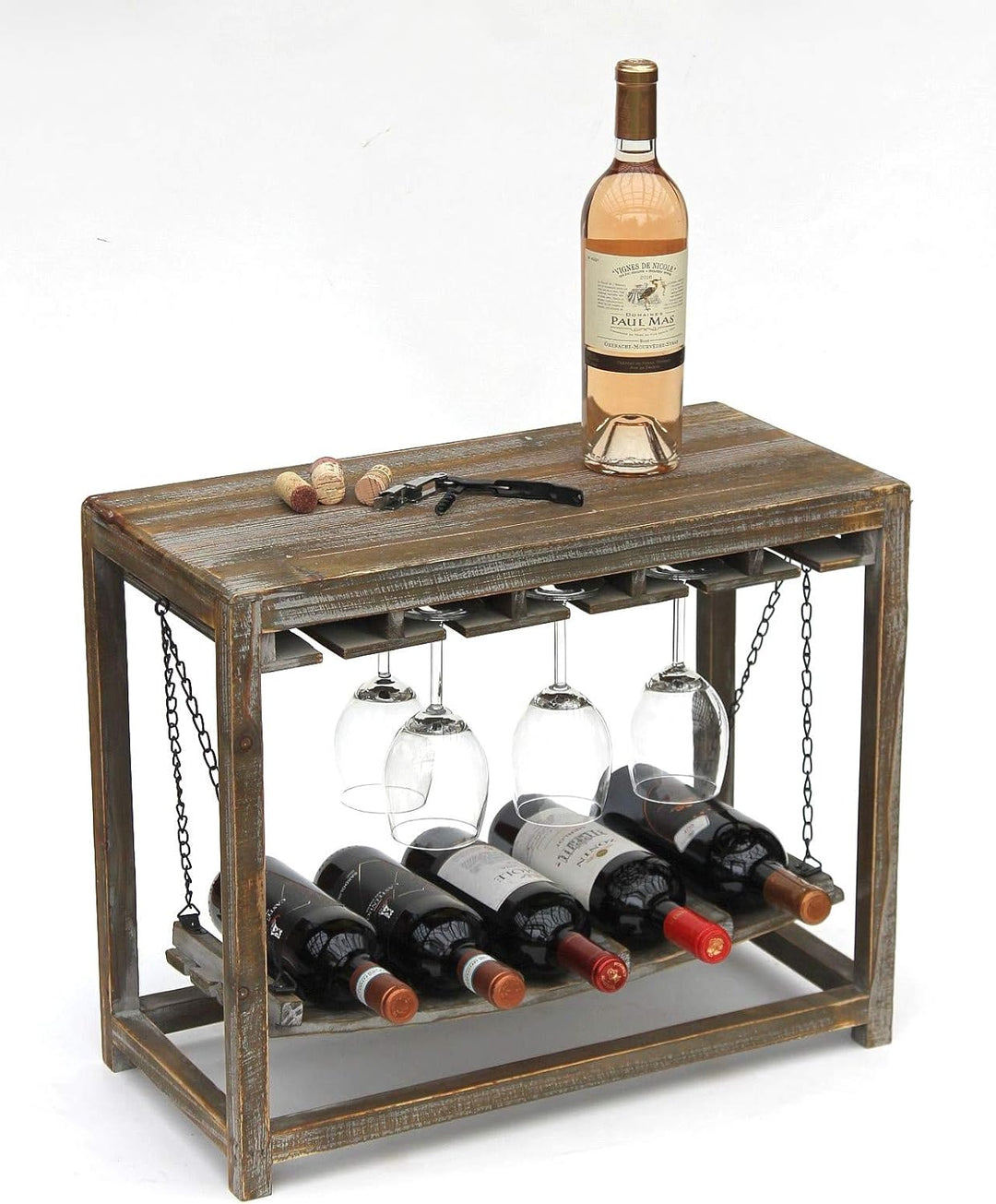 DanDiBo Weinregal Holz Braun mit Ablage 47 cm Flaschenregal mit Glashalter 9202-R Flaschenhalter Wei