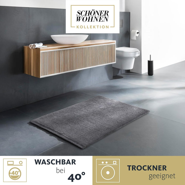 Schöner Wohnen Kollektion Badteppich einfarbig anthrazit 40 x 60 cm – waschbare Badematte rutschfest