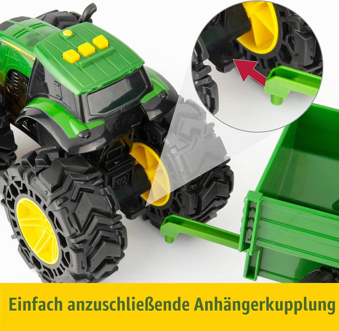 Tomy 47353 John Deere Treads Traktor Wagon, Monster Truck Spielzeug Rädern, Grünes Kinderspielzeug,