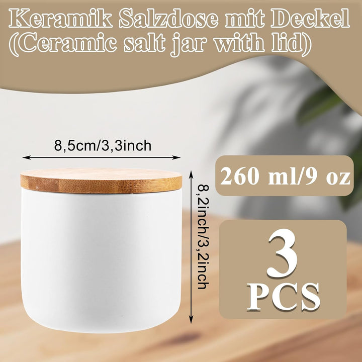 3er Set Keramikdose mit Deckel 260ml/9 oz Keramik Zuckerdose mit Deckel Weiss, Gewürzdosen Keramik,