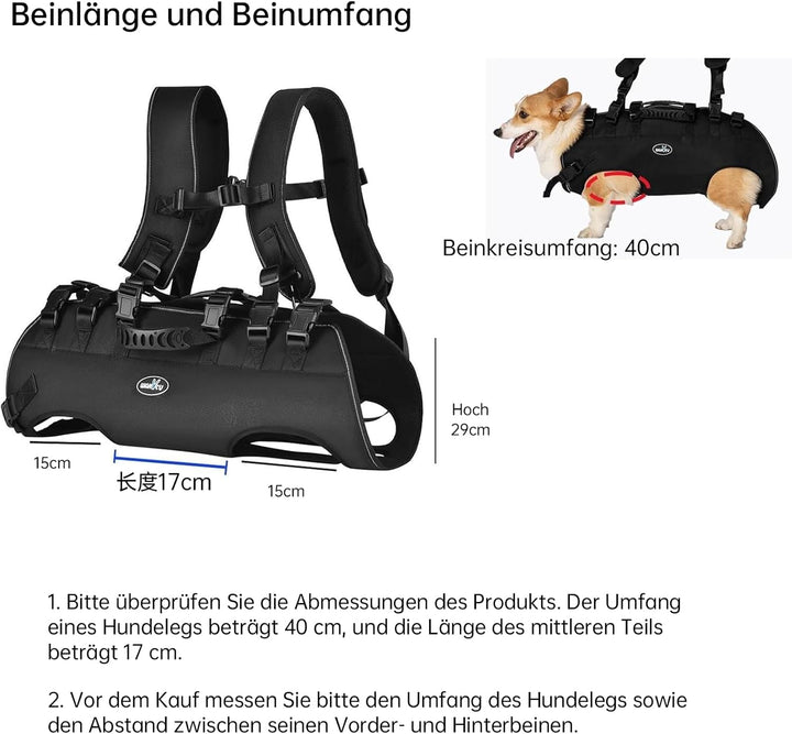 Wakytu Hundehebegeschirr für Grosse Hunde Notfallrucksack, Hundetragetasche für Behindert, Gelenkver