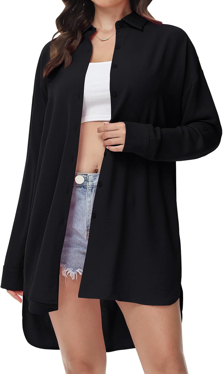 Tanmolo Damen Bluse V-Ausschnitt Hemdbluse Langarm Lässiges Hemd zum Knöpfen Langarmshirt Casual Obe