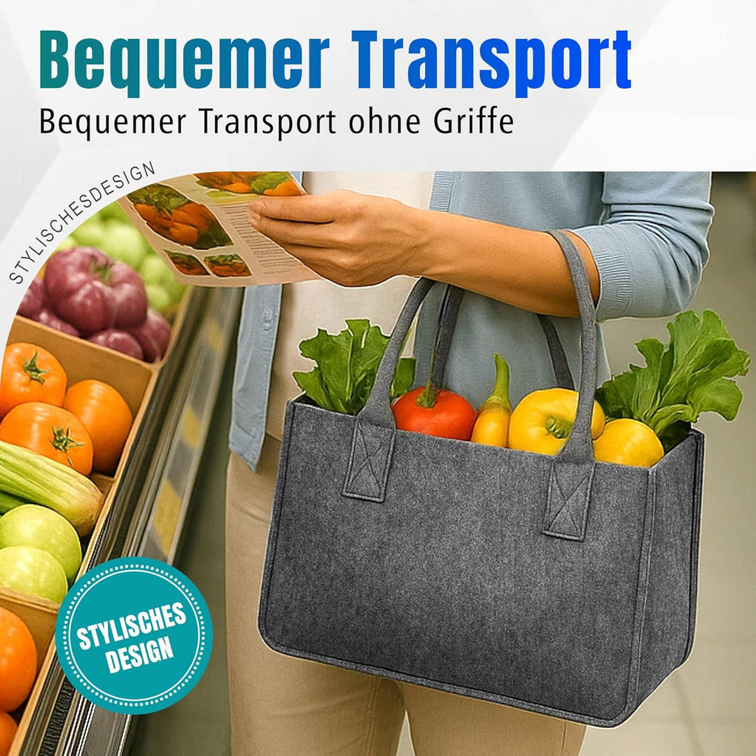 Novent Einkaufskorb Filzkorb 30L XXL Filztasche gross faltbar Einkaufstasche mit Griffen – Robuster