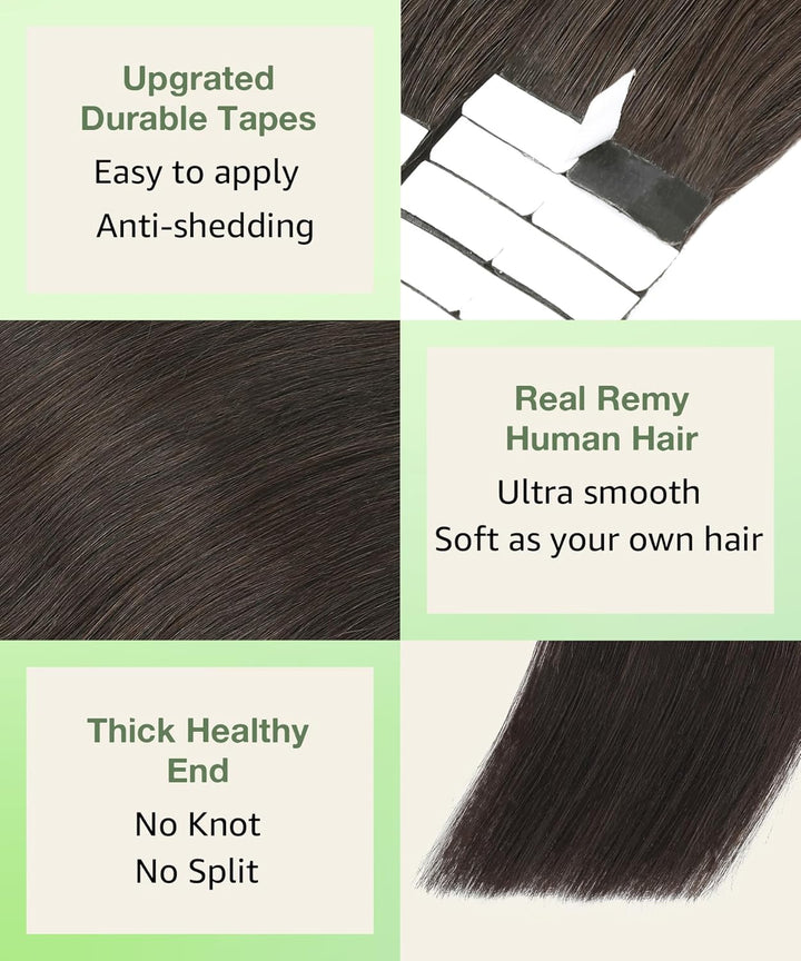 SURNEL Extensions Echthaar Tape in Braun 45cm Remy Band Extensions Echthaar Human Haar Glatt 50g Bra