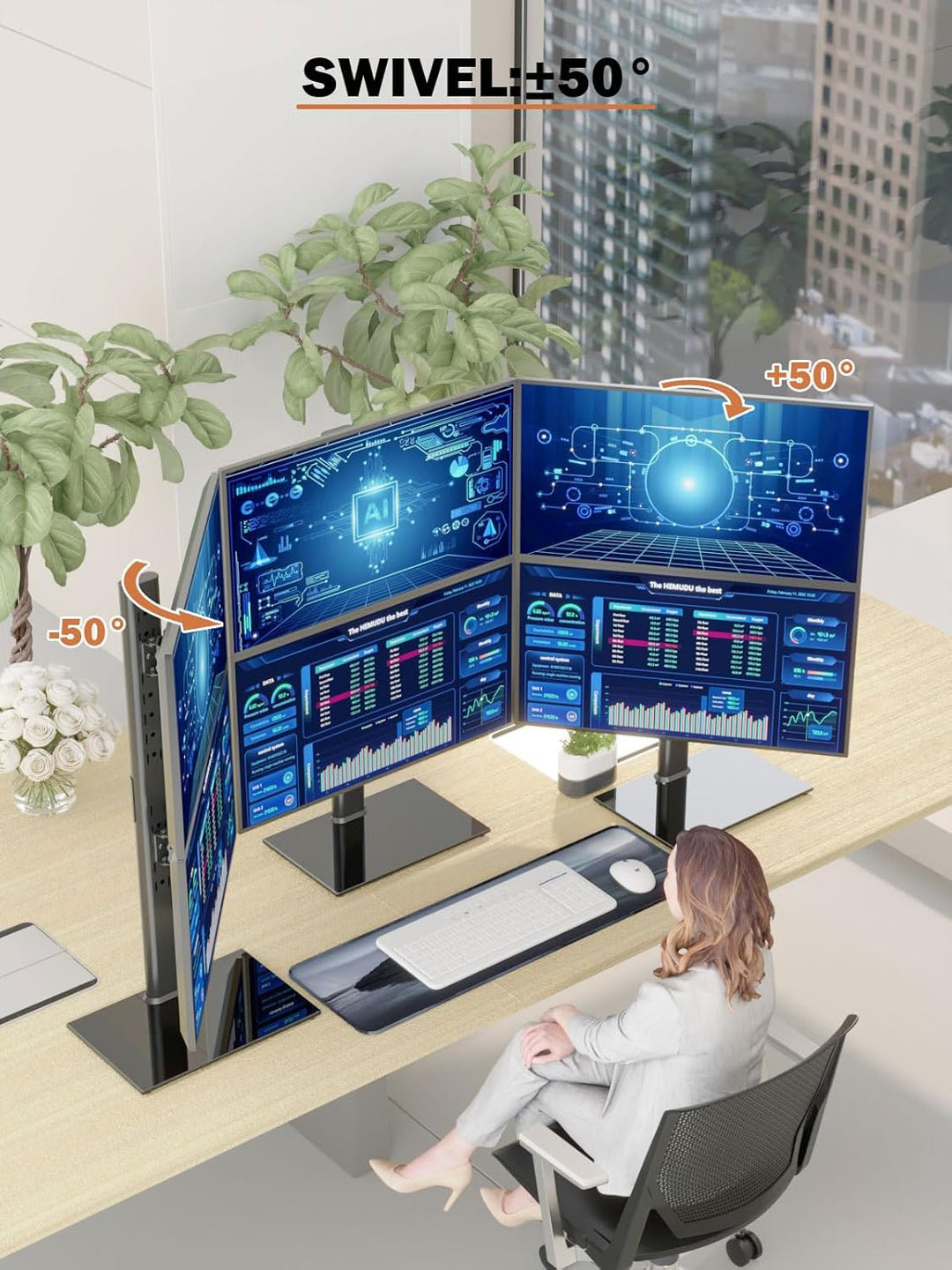 Hemudu Dual Monitor Ständer - Vertikaler Stapelbildschirm Freistehender Monitor Haltung Für zwei 13