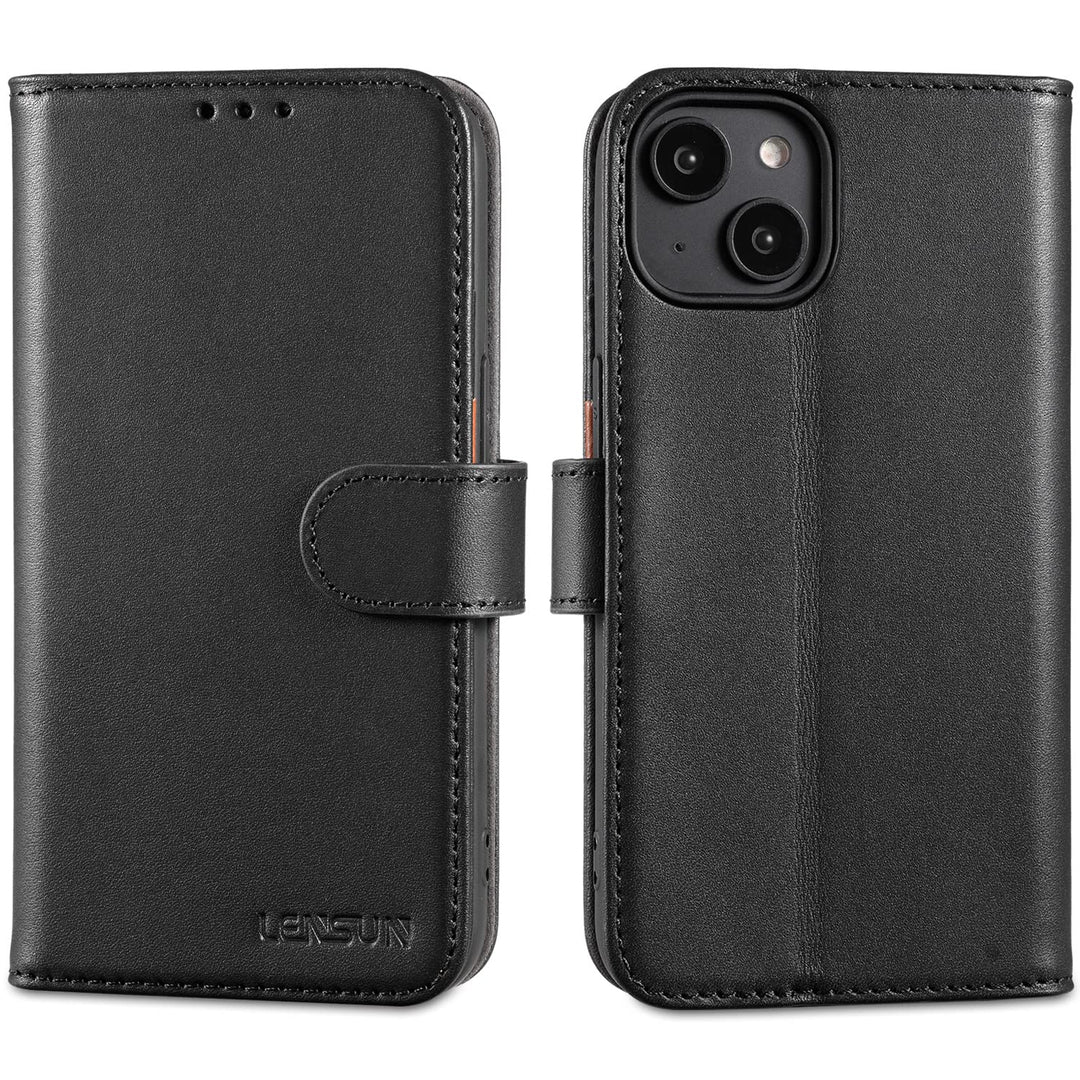 LENSUN Echtleder Hülle für iPhone 14, Handyhülle [Echtes Leder][Magnetverschluss][RFID Schutz] Handy