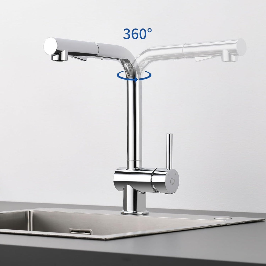 CECIPA Hochdruck Wasserhahn Küche Ausziehbar, Küchenarmatur mit Brause Zwei Strahlarten, Armatur Küc