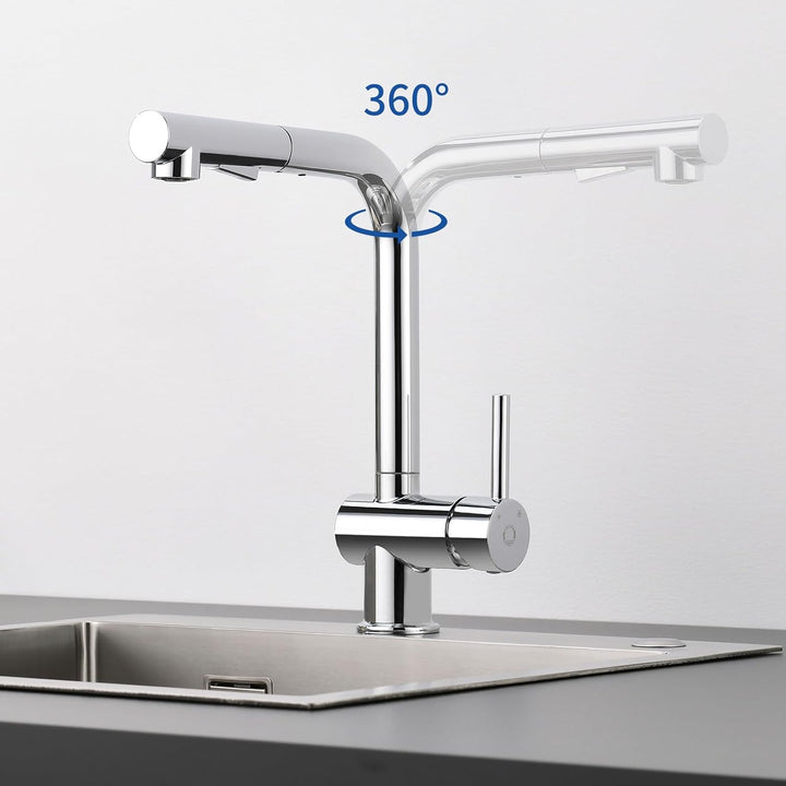 CECIPA Hochdruck Wasserhahn Küche Ausziehbar, Küchenarmatur mit Brause Zwei Strahlarten, Armatur Küc
