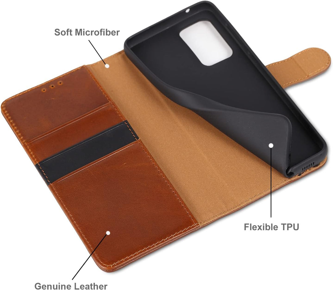 LENSUN Echtleder Hülle für Samsung Galaxy A33, Handyhülle [Echtes Leder] [Magnetverschluss] [RFID Sc
