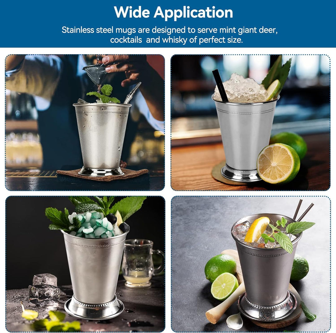 2 Stück 400 ml Mint-Julep-Becher, 14 Unzen, silberne Cocktailgläser aus Edelstahl, Moskau-Mule-Beche