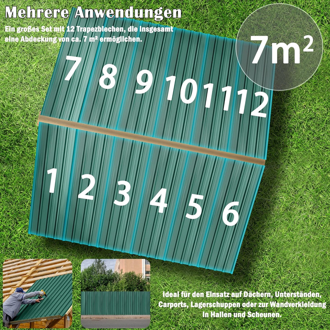 YUENFONG 12 Stück Wellplatte Trapezblech Dachbleche Dachplatten Verzinkter Stahl mit Struktur, 129,5